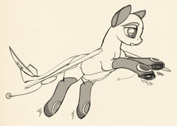 Size: 2426x1727 | Tagged: safe, artist:lunebat, original species, plane pony, pony, female, il-78, mare, monochrome, plane, ponified, sketch