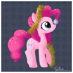 Size: 1550x1550 | Tagged: safe, artist:songbirdserenade, pinkie pie, earth pony, pony, g4, bauble, christmas, christmas ornament, confetti, decoration, female, holiday, solo, tinsel