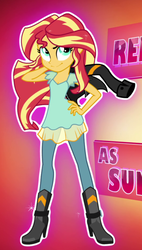 Size: 534x940 | Tagged: safe, screencap, sunset shimmer, equestria girls, g4, my little pony equestria girls: friendship games, boots, breasts, cleavage, clothes, female, hand on hip, hasbro-sponsored official cleavage, high heel boots, jacket, leather jacket, looking at you, shoes, solo, sparkles