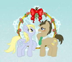Size: 750x650 | Tagged: safe, artist:metal-milk, derpy hooves, doctor whooves, time turner, g4, candy, candy cane, christmas, female, food, holiday, male, mistletoe, necktie, ship:doctorderpy, shipping, straight, ych example, ych result