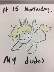 Size: 960x1280 | Tagged: safe, artist:nootaz, oc, oc only, oc:nootaz, pony, it is wednesday my dudes, meme, solo, traditional art