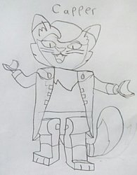 Size: 771x989 | Tagged: safe, artist:creepa-bot inc., capper dapperpaws, cat, anthro, g4, my little pony: the movie, cat ears, cat tail, lego, lego dimensions, looking at you, sketch, traditional art