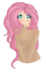 Size: 571x835 | Tagged: safe, artist:kawurin, fluttershy, human, g4, clothes, female, humanized, simple background, solo, sweater, sweatershy, white background