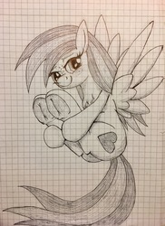Size: 2941x4029 | Tagged: safe, artist:littlenaughtypony, oc, oc only, oc:ocean bird, pegasus, pony, female, freckles, frog (hoof), graph paper, lined paper, mare, smiling, solo, traditional art, underhoof