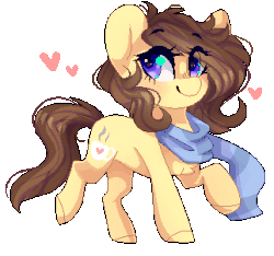 Size: 322x302 | Tagged: safe, artist:skimea, oc, oc only, oc:coffee, earth pony, pony, animated, blinking, clothes, female, gif, heart, mare, raised hoof, scarf, simple background, solo, transparent background