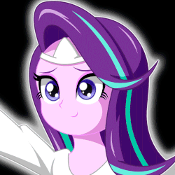 Size: 500x500 | Tagged: safe, artist:rosemile mulberry, spike, starlight glimmer, ghost, equestria girls, g4, animated, black background, clothes, costume, eyes closed, female, ghost costume, gif, halloween, halloween costume, holiday, male, open mouth, shinto, simple background, solo, straight