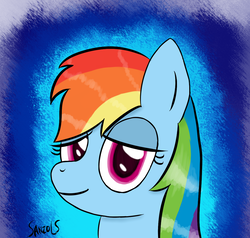 Size: 1123x1070 | Tagged: safe, artist:sanzols, rainbow dash, pegasus, pony, g4, bust, female, looking at you, mare, portrait, signature, solo