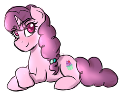 Size: 1024x823 | Tagged: safe, artist:sanzols, sugar belle, pony, unicorn, g4, colored pupils, female, looking at you, lying down, mare, signature, simple background, smiling, solo, white background