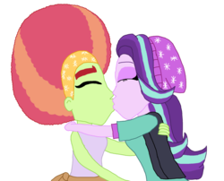 Size: 995x802 | Tagged: safe, artist:ktd1993, starlight glimmer, tree hugger, human, equestria girls, g4, afro, crack shipping, duo, female, kiss on the lips, kissing, lesbian, shipping, starhugger