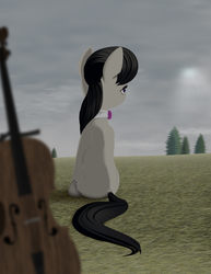 Size: 850x1100 | Tagged: safe, artist:styroponyworks, octavia melody, earth pony, pony, g4, cello, female, mare, musical instrument, rear view, sitting, solo