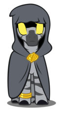 Size: 425x765 | Tagged: safe, artist:wingbeatpony, oc, oc only, oc:hide, pony, zebra, 2018 community collab, derpibooru, derpibooru community collaboration, .svg available, cloak, clothes, derpibooru ponified, glowing eyes, jewelry, male, meta, ponified, simple background, solo, species swap, svg, transparent background, vector, zebrafied