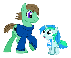 Size: 2248x1844 | Tagged: safe, oc, oc only, oc:cyan lightning, oc:ian, earth pony, unicorn, clothes, colt, foal, horn, male, scarf, simple background, stallion, sweater, white background