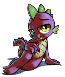 Size: 2827x3342 | Tagged: safe, artist:gsphere, spike, dragon, g4, bedroom eyes, claws, high res, lying, male, on side, sexy, simple background, smiling, solo, stupid sexy spike, tail, white background