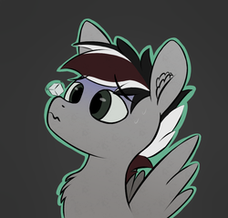 Size: 1024x980 | Tagged: safe, artist:phi, oc, oc only, oc:damiyan, pegasus, pony, confused, green eyes, male, silly, simple background, solo, sugarcube, white fur