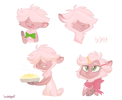 Size: 1024x841 | Tagged: safe, artist:flourret, oc, oc only, oc:whitford, hybrid, yakony, food, interspecies offspring, male, offspring, parent:pinkie pie, parent:prince rutherford, parents:pinkieford, pie, solo
