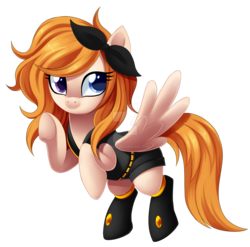 Size: 1600x1579 | Tagged: safe, artist:centchi, oc, oc only, oc:inspiring radiance, pegasus, pony, clothes, commission, cosplay, costume, female, heterochromia, mare, movie accurate, ribbon, shorts, simple background, solo, transparent background, watermark