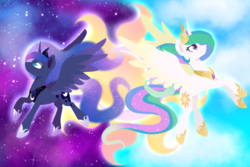 Size: 1200x800 | Tagged: safe, artist:princesketchy, princess celestia, princess luna, alicorn, pony, g4, crown, female, jewelry, mare, regalia, royal sisters, smiling