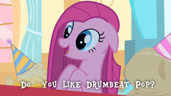 Size: 1280x720 | Tagged: safe, edit, edited screencap, screencap, pinkie pie, g4, party of one, american psycho, cute, pinkamena diane pie, reaction image, smiling