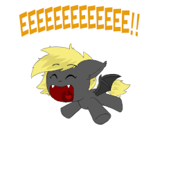 Size: 800x800 | Tagged: safe, artist:sanyo2100, oc, oc only, bat pony, pony, animated, cute, eeee, exclamation point, eyes closed, fangs, female, filly, floppy ears, gif, jumping, mini, open mouth, screaming, screech, simple background, smiling, solo, spread wings, transparent background, underhoof, vibrating, wings