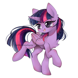 Size: 1200x1200 | Tagged: safe, artist:snow angel, twilight sparkle, alicorn, pony, unicorn, g4, chest fluff, female, fluffy, horn, looking back, mare, solo, sparkly eyes, sparkly mane, trotting, twilight sparkle (alicorn), wings