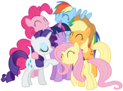 Size: 16300x12000 | Tagged: safe, artist:tardifice, applejack, fluttershy, pinkie pie, rainbow dash, rarity, twilight sparkle, alicorn, pony, all bottled up, g4, absurd resolution, best friends until the end of time, eyes closed, female, hug, mane six, mare, simple background, smiling, transparent background, twilight sparkle (alicorn), vector