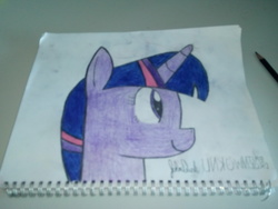 Size: 3264x2448 | Tagged: safe, twilight sparkle, pony, g4, bust, female, high res, physical copy, portrait, side view, smiling, solo, traditional art