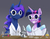 Size: 990x765 | Tagged: safe, artist:silfoe, princess luna, twilight sparkle, alicorn, pony, g4, :<, clothes, dropper, duo, female, flask, gloves, goggles, gray background, grin, lab coat, mare, microscope, petri dish, science, simple background, smiling, table, test tube