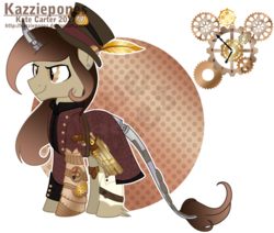 Size: 1024x868 | Tagged: safe, artist:kazziepones, oc, oc only, pony, clothes, gun, handgun, male, mechanical horn, reference sheet, revolver, solo, stallion, steampunk