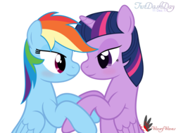 Size: 8000x6095 | Tagged: safe, artist:waveywaves, rainbow dash, twilight sparkle, alicorn, pony, g4, absurd resolution, bedroom eyes, blushing, duo, female, lesbian, looking at each other, mare, ship:twidash, shipping, simple background, smiling, transparent background, twilight sparkle (alicorn), vector