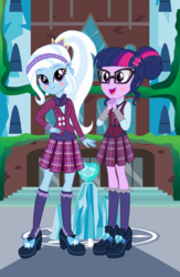 Size: 800x1224 | Tagged: safe, artist:themexicanpunisher, trixie, twilight sparkle, equestria girls, g4, clothes, crystal prep academy uniform, female, lesbian, school uniform, ship:twixie, shipping