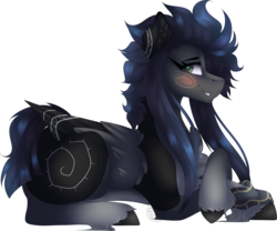 Size: 2500x2081 | Tagged: safe, artist:mauuwde, oc, oc only, oc:kama, pegasus, pony, art trade, blushing, female, high res, mare, prone, simple background, solo, transparent background