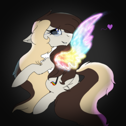 Size: 2560x2560 | Tagged: safe, artist:brokensilence, oc, oc only, oc:misty serenity, pegasus, pony, butt freckles, chest fluff, colored wings, freckles, glasses, high res, multicolored wings, ponysona, rainbow, rainbow wings, solo