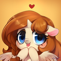 Size: 591x591 | Tagged: safe, artist:ciciya, oc, oc only, alicorn, pony, :p, alicorn oc, close-up, cute, female, floppy ears, gradient background, heart, looking at you, mare, smiling, solo, tongue out