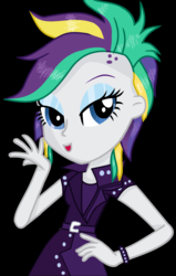 Size: 1424x2240 | Tagged: safe, artist:lightningsentry1, rarity, equestria girls, g4, it isn't the mane thing about you, alternate hairstyle, black background, clothes, female, punk, raripunk, simple background, solo
