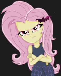 Size: 3096x3856 | Tagged: safe, artist:lightningsentry1, fluttershy, bat pony, equestria girls, g4, black background, clothes, crossed arms, dress, female, flutterbat, high res, race swap, simple background, solo, unamused