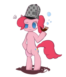 Size: 1024x1195 | Tagged: safe, artist:jawlo, pinkie pie, earth pony, pony, g4, bipedal, bubble, deerstalker, detective, female, hat, pipe, sherlock holmes, sherlock pie, solo