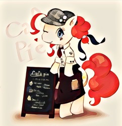 Size: 945x977 | Tagged: safe, artist:jawlo, pinkie pie, earth pony, pony, g4, clothes, coffee, female, heart, one eye closed, solo, wink