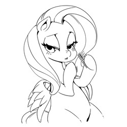 Size: 1500x1500 | Tagged: safe, artist:mrs1989, fluttershy, pegasus, pony, g4, black and white, comb, combing, doodle, ear fluff, female, grayscale, lidded eyes, lineart, mare, monochrome, simple background, solo, white background