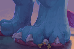 Size: 1200x800 | Tagged: safe, artist:nommz, oc, oc only, oc:der, oc:gyro feather, oc:gyro tech, griffon, claws, crush fetish, crushing, feet, fetish, foot fetish, foot focus, griffonized, micro, paws, size difference, species swap, stomping