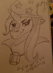 Size: 980x1342 | Tagged: safe, artist:hpbudgecraft, trixie, pony, unicorn, g4, female, hat, mare, smiling, solo, traditional art
