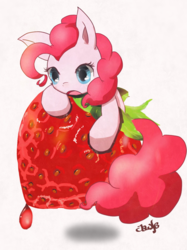 Size: 1391x1855 | Tagged: safe, artist:jawlo, pinkie pie, earth pony, pony, g4, female, food, solo, strawberry