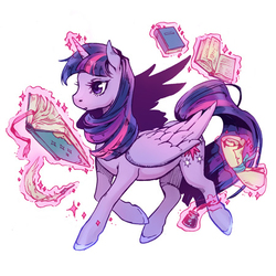 Size: 450x450 | Tagged: safe, artist:kutty-sark, twilight sparkle, alicorn, pony, g4, book, female, folded wings, mare, pixiv, simple background, solo, twilight sparkle (alicorn), white background