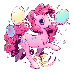 Size: 450x450 | Tagged: safe, artist:kutty-sark, pinkie pie, earth pony, pony, g4, balloon, female, mare, pixiv, simple background, solo, white background