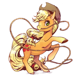 Size: 450x450 | Tagged: safe, artist:kutty-sark, applejack, earth pony, pony, g4, cowboy hat, female, hat, lasso, looking at you, mare, mouth hold, rearing, rope, simple background, solo, white background