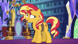 Size: 800x450 | Tagged: safe, screencap, sunset shimmer, pony, unicorn, equestria girls, equestria girls specials, g4, my little pony equestria girls: mirror magic, animated, cute, discovery family logo, female, gif, mare, pawing the ground, raised eyebrow, shimmerbetes, solo