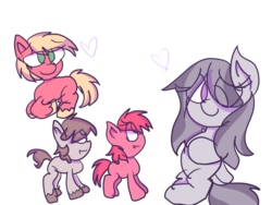 Size: 1024x768 | Tagged: safe, artist:rubyg242, big macintosh, marble pie, oc, oc:iron granite, oc:maple blossom, earth pony, pony, g4, colt, family, female, filly, foal, heart, male, multiple pregnancy, offspring, parent:big macintosh, parent:marble pie, parents:marblemac, pregnant, ship:marblemac, shipping, simple background, straight, transparent background