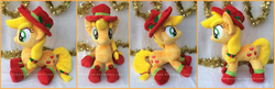 Size: 2285x741 | Tagged: safe, artist:lilmoon, applejack, earth pony, pony, g4, female, hat, irl, mare, photo, plushie, solo