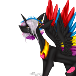 Size: 1000x1000 | Tagged: safe, artist:ohflaming-rainbow, oc, oc only, oc:flaming rainbow, alicorn, pony, colored wings, crying, female, mare, multicolored wings, simple background, solo, transparent background