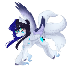 Size: 2000x1800 | Tagged: safe, artist:skimea, oc, oc only, oc:cyan crystal, pegasus, pony, colored wings, female, mare, multicolored wings, multiple tails, simple background, solo, transparent background, unshorn fetlocks