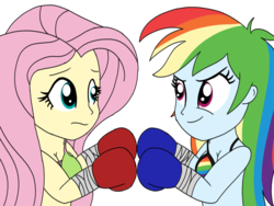 Size: 1500x1125 | Tagged: safe, artist:toyminator900, fluttershy, rainbow dash, equestria girls, g4, bikini, boxing, boxing gloves, clothes, martial arts, panties, simple background, sports, swimsuit, transparent background, underwear